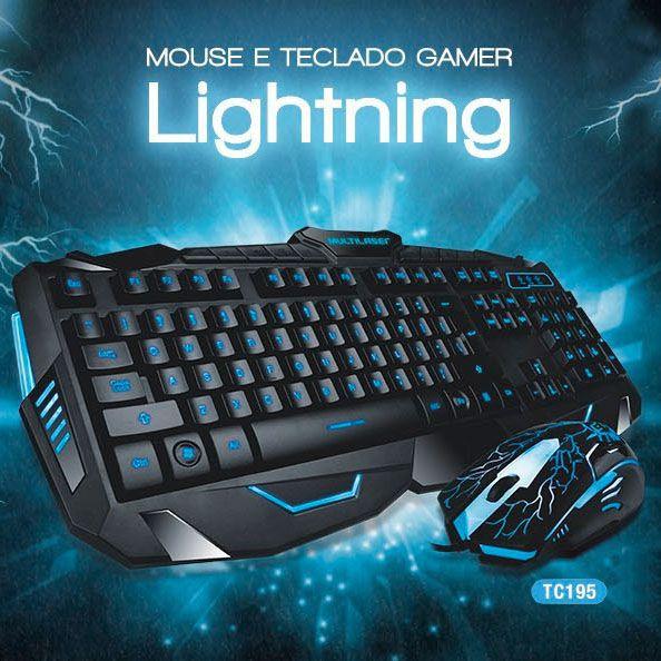 Kit Teclado e Mouse gamer Lightning TC195 USB LED de 3 cores
